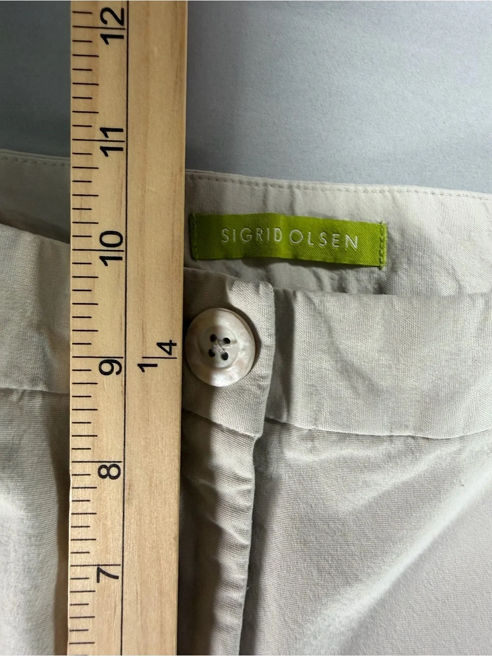 Sigrid Olsen SO Blue Cropped Wide Leg Chino Pants Khaki Women’s Size 10 #975